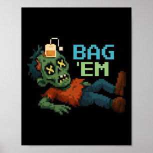 Poster G em Pixel Zumbi Chá G Halloween Npc Gamer Meme 