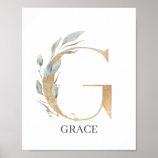 Poster G Monograma Floral Personalizado (Frente)