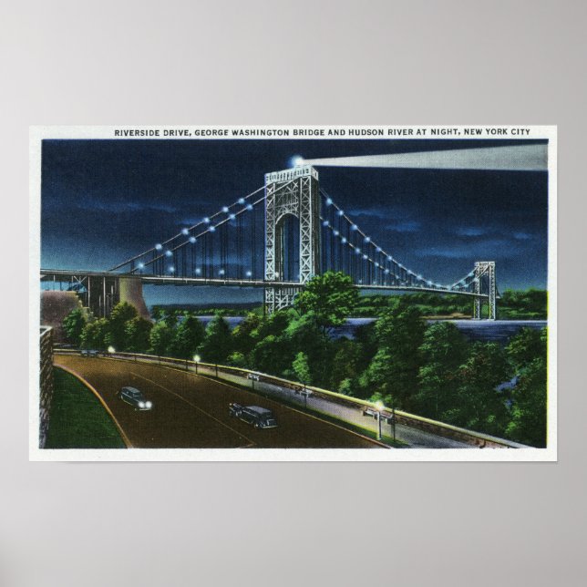Poster G. Washington Bridge, Hudson à noite (Frente)