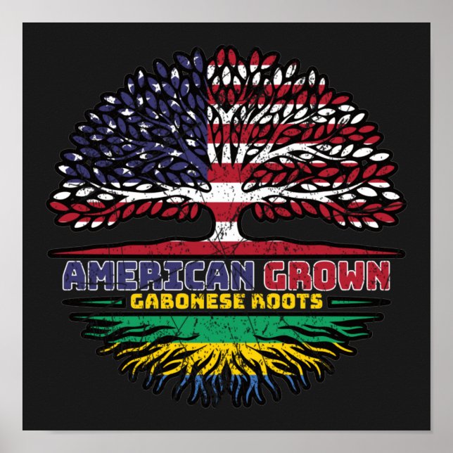 Poster Gabão Gabonês American Tree Roots Flag (Frente)