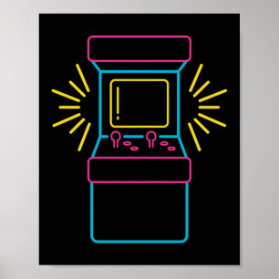 Poster Gabinete de Arcade Neon Arcade com Máquina de 80 e