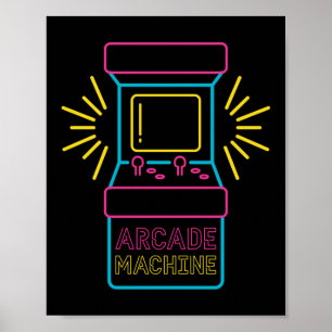 Poster Gabinete de Arcade Neon Arcade com Máquina de 80 e