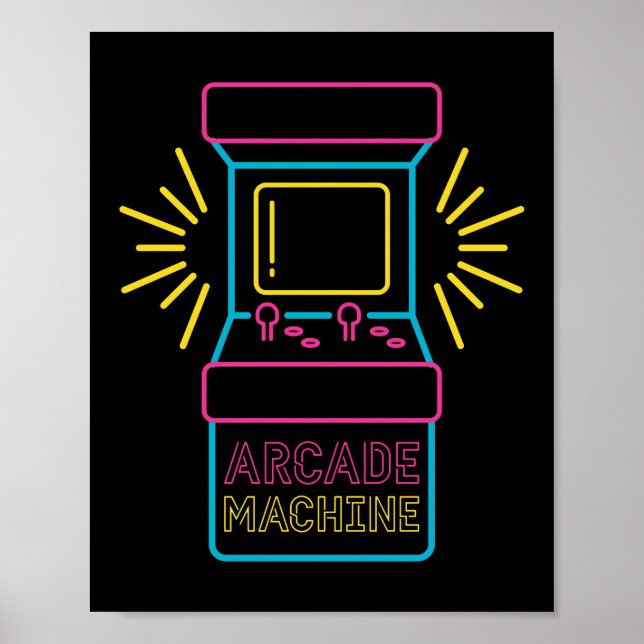 Poster Gabinete de Arcade Neon Arcade com Máquina de 80 e (Frente)