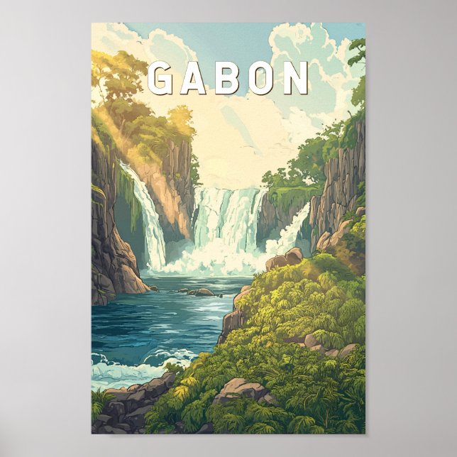 Poster Gabon Illustration Viagem Art Vintage (Frente)