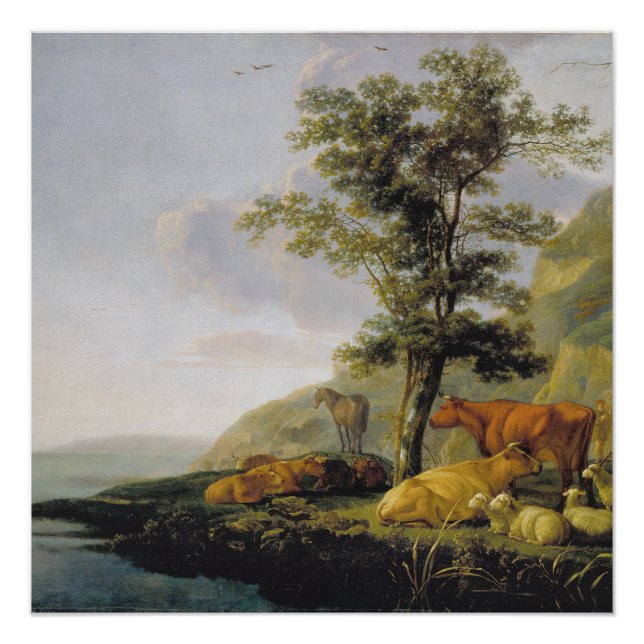 Póster Gado perto de um Rio  Aelbert Cuyp  Cartaz (Frente)