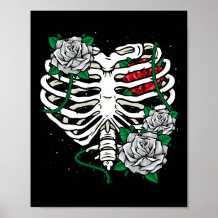 Poster Gaiola De Costelas Com Flores De Halloween Xray