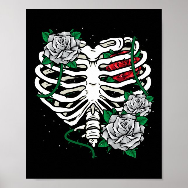 Poster Gaiola De Costelas Com Flores De Halloween Xray (Frente)