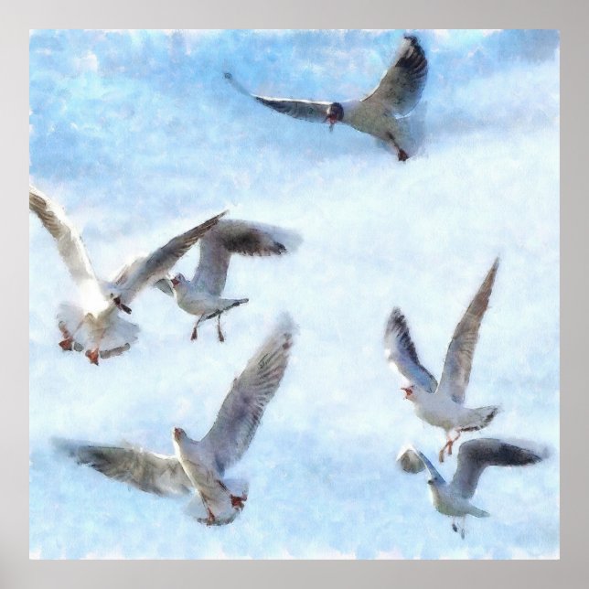 Poster Gaiolas Em Aquarela De Voo (Frente)
