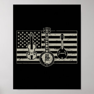 Poster Gaita de bandeira dos EUA Bluegr Banjo Bandolim 
