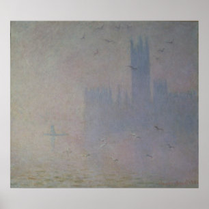 Poster Gaivotas de Claude Monet sobre casas do
