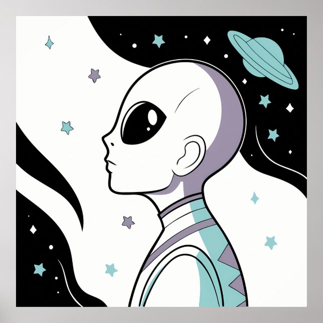 Poster Galactic Gaze: Alien in Cosmic Space (Frente)