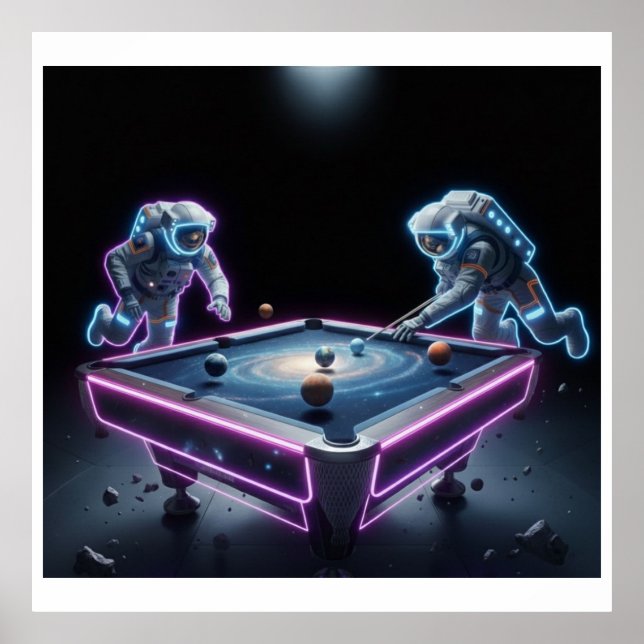 Poster Galactic Pool Night – Astronauts Playing Cosmic Bi (Frente)