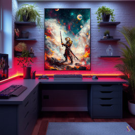 Poster Galáctico Tigre Samurai - Mestre da lâmina cósmica