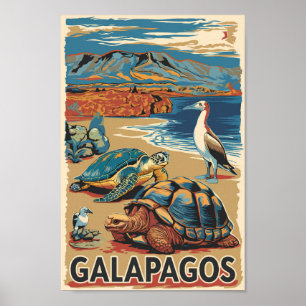 Poster Galápagos Animais de Viagem de Arte