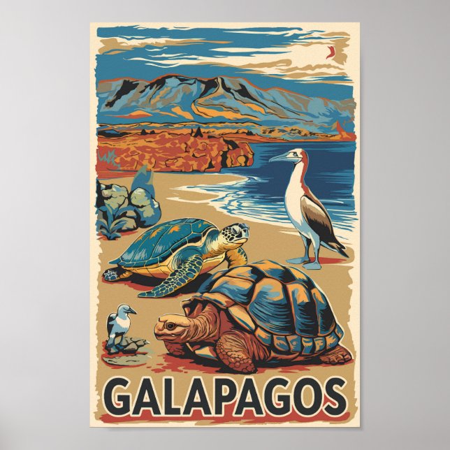Poster Galápagos Animais de Viagem de Arte (Frente)