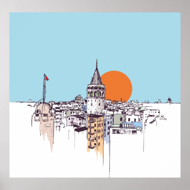 Poster Galata Tower e Galata distrito de Beyoglu Istanb (Frente)