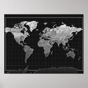 Póster galáxia 4 preto e branco do mapa do mundo