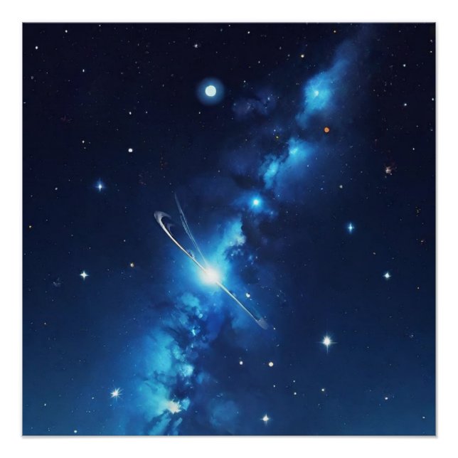 Póster Galáxia celestial azul de estrelas (Frente)