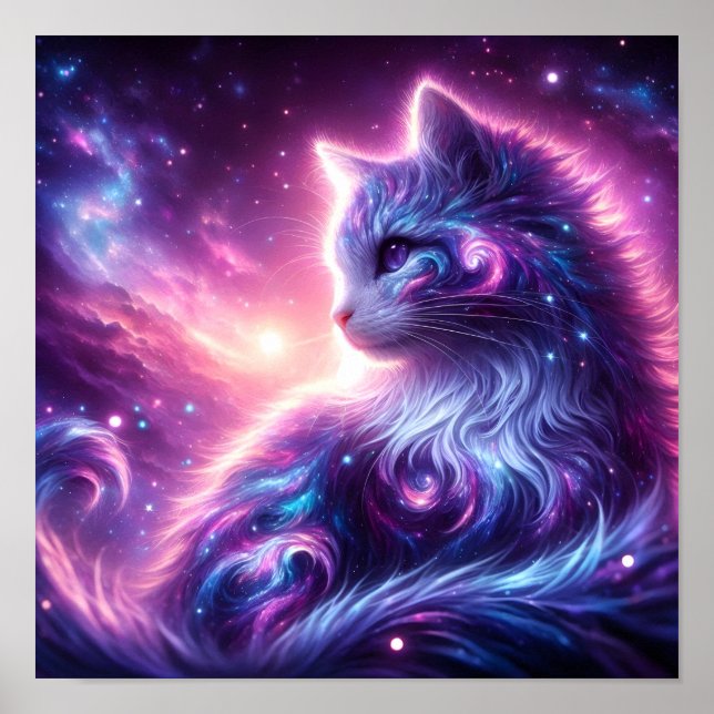Poster Galáxia Cósmica Felina Mística Celestial (Frente)