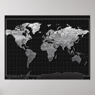 Póster galáxia de mapa mundial a preto e branco 4