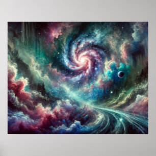 Poster Galáxia Espiral Nebulosa Cósmica Colorida e Estrel