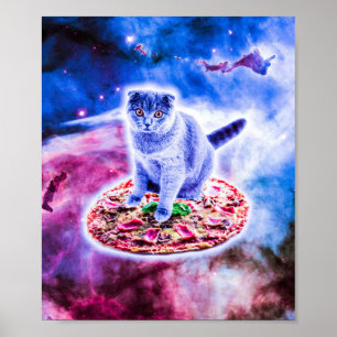 Poster Galáxia Gatinho Pizza No Espaço