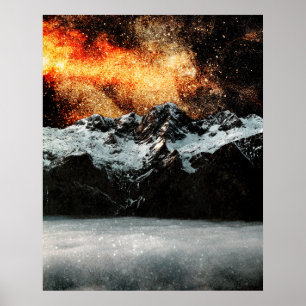 Poster Galáxia queimando acima das montanhas majestosas