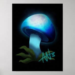 Poster Galáxia Shiitake Brilhante Cogumelo Azul Claro