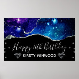 Poster Galaxy & Faux Silver Glitter Agate Sweet 16