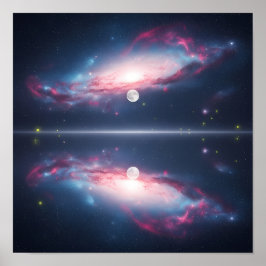 Poster Galaxy Reflection Under Moonlit Cosmic Sky