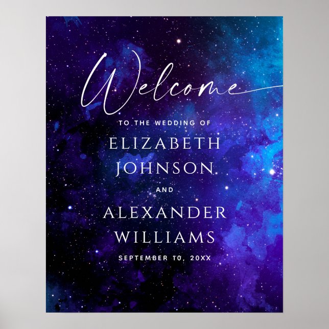 Poster Galaxy Welcome Wedding Sign | Space Starry Night (Frente)