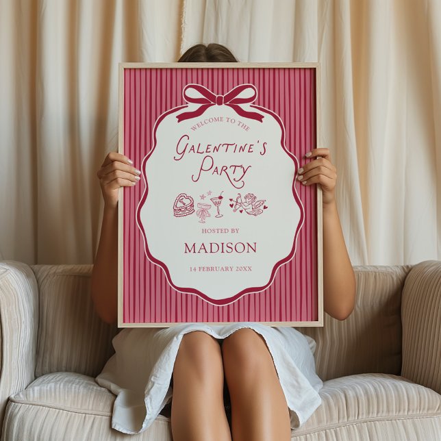 Poster Galentine's Cherry Bow Frame Downloadable Welcome (Criador carregado)