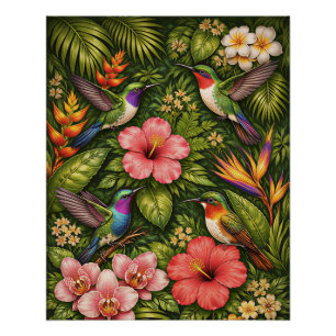 Póster Galeria Botânica da Selva do Beija-Flor Tropical L