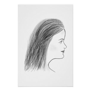 Póster Galeria de Desenhos de Perfil de Mulher Preto e Br