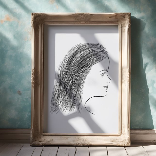 Poster Galeria de Parede com Perfil de Mulher em Preto e  (Criador carregado)