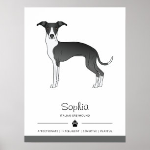 Poster Galgo Italiano Preto E Branco Com Texto Personaliz