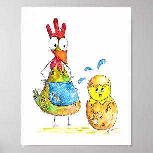Poster Galinha Branca de Mama Bela com Bebê