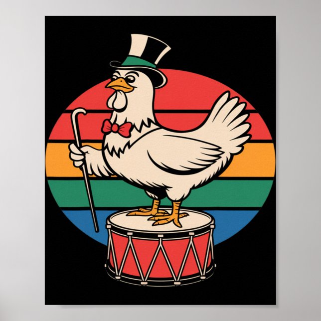 Poster Galinha Chique no Tambor Retro Arco-íris Marching  (Frente)