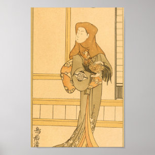 Poster Galinha de Arte de Parede Japonesa Vintage