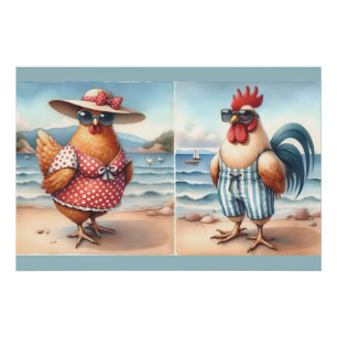 Póster Galinha de Biquíni na Praia