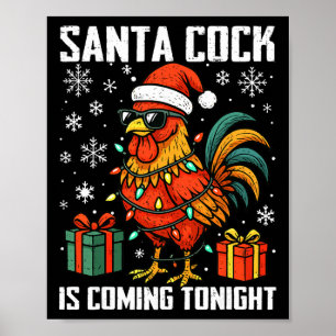 Poster Galinha de Natal Engraçada Papai Noel Chegando à N