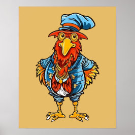 Poster Galinha Desenhada Engraçada e Autoritária