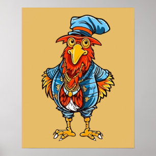 Poster Galinha Desenhada Engraçada e Autoritária
