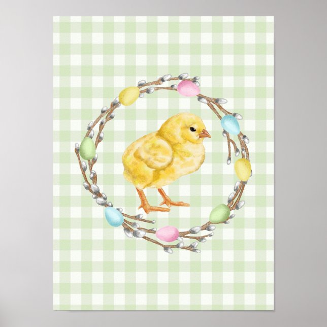 Poster Galinha e Grinalda Colorida de Salgueiro Verde Pás (Frente)