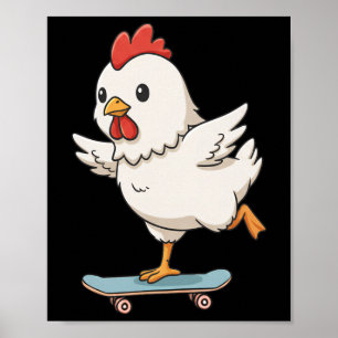 Poster Galinha engraçada de skate Llerina Zoológico Menin