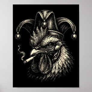 Poster Galinha engraçada fumando cigarro meme galo piada