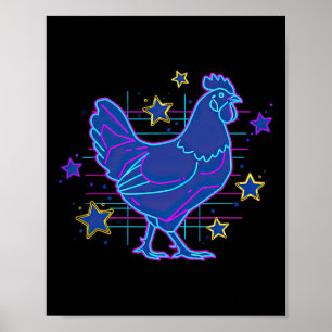Poster Galinha engraçada meme rosa azul vaporwave retrô n