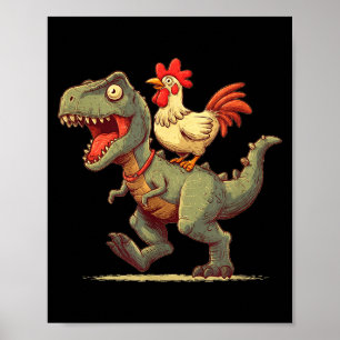 Poster Galinha engraçada montando gráfico de dinossauro p