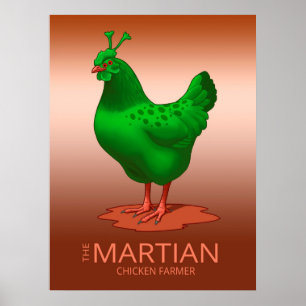 Poster Galinha estrangeira marciana verde engraçada