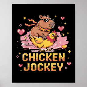 Poster Galinha Jockey Capybara Andando Pixel Art Gamer Me